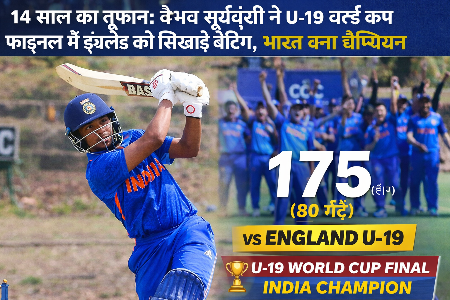 Vaibhav Suryavanshi scoring 175 runs in U-19 World Cup Final vs England